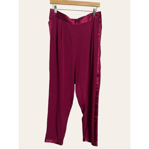 Fleur Du Mal Bordeaux High Waist Dressy Satin Crepe Silk Tuxedo Pants Size 8 - Picture 3 of 9